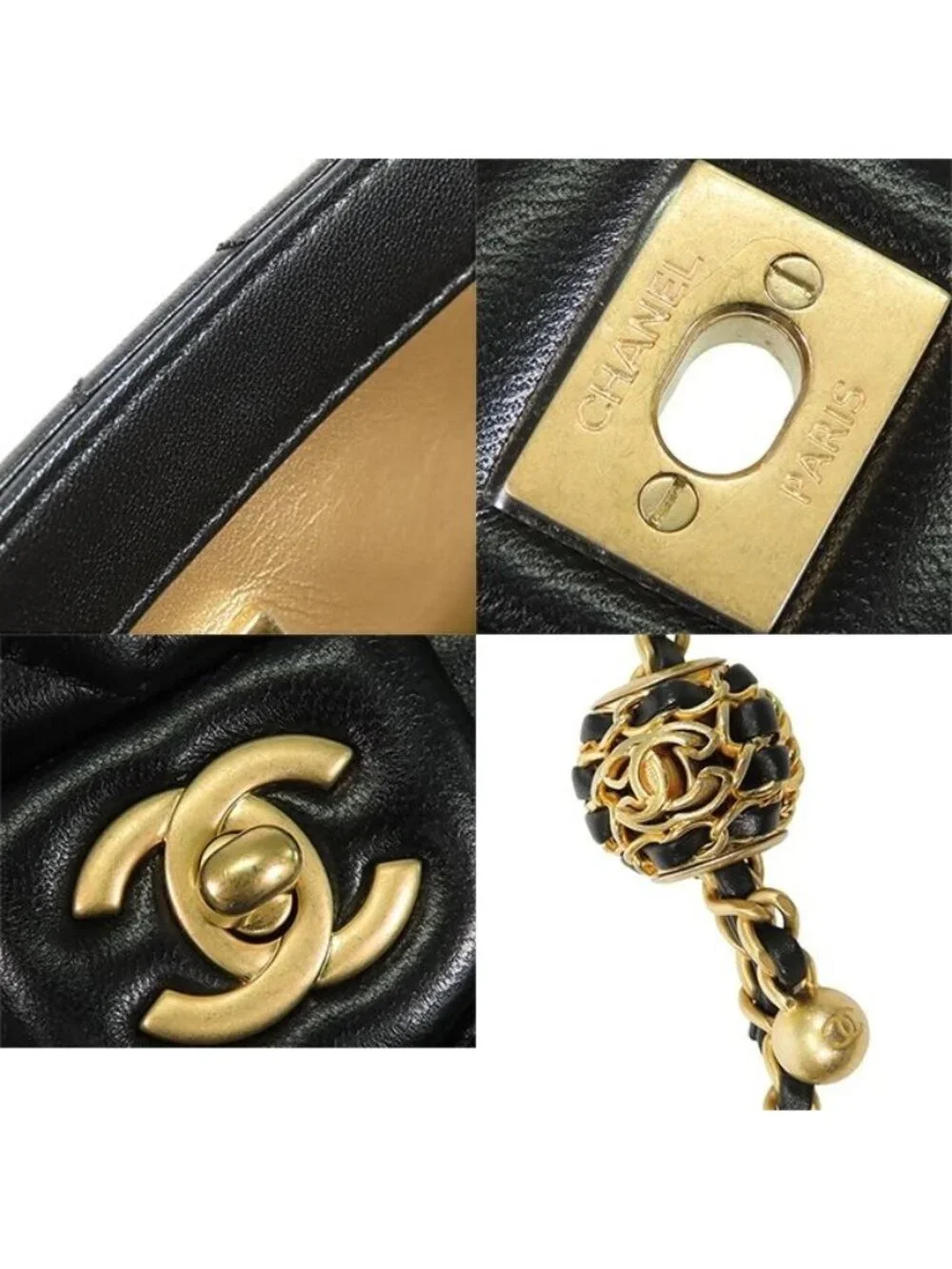 Chanel Chain Black Gold Lambskin Quilted Mini Single Flap Coco Ball Shoulder Bag